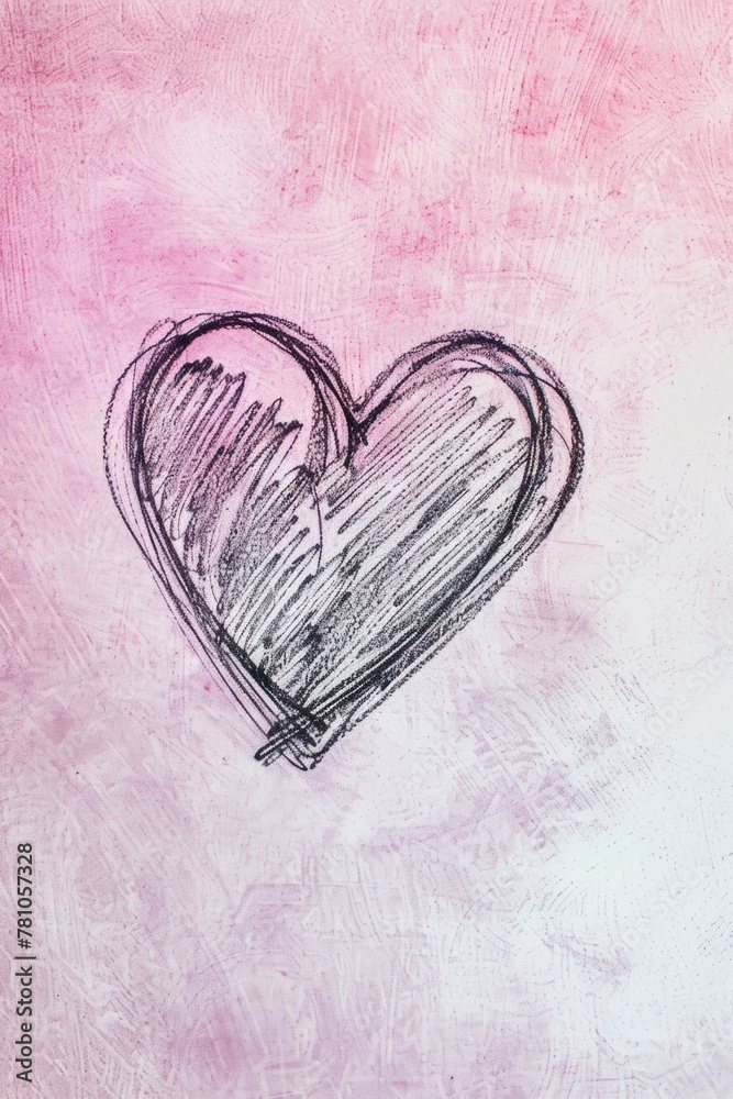 Poster simple heart drawing on a pink background, versatile for various projects