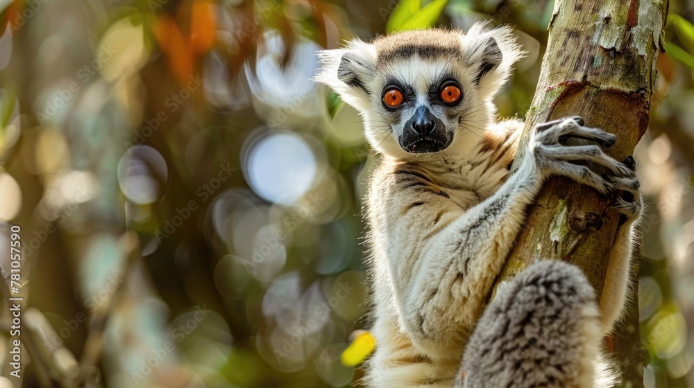 Aufkleber a close-up of a lemur sitting on a tree branch. suitable for nature and wildlife themes