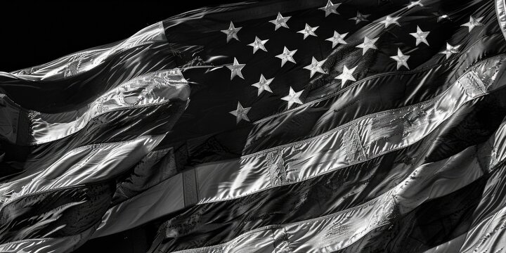 Black and white image of the American flag, suitable for patriotic themes
