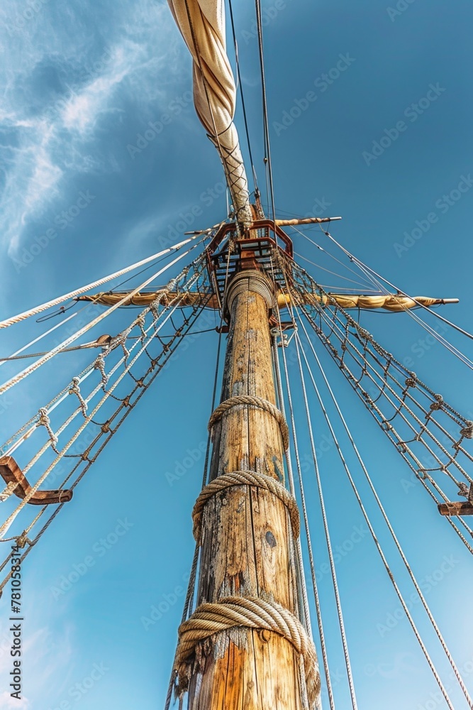 Poster a tall wooden pole with numerous wires attached. suitable for illustrating connectivity and technolo