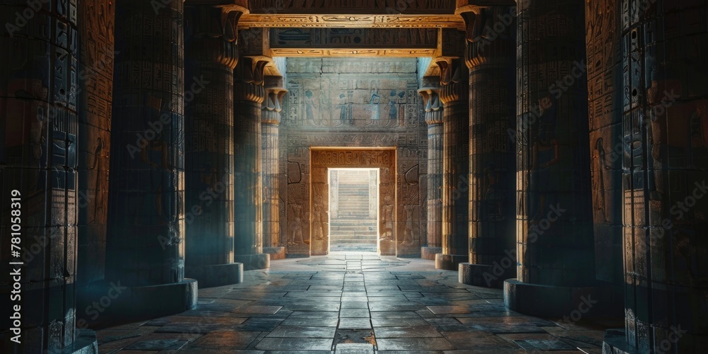 Aufkleber a spacious hallway with columns and a closed door. suitable for interior design concepts