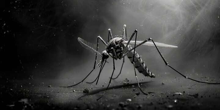 Detailed black and white image of a mosquito, suitable for scientific publications