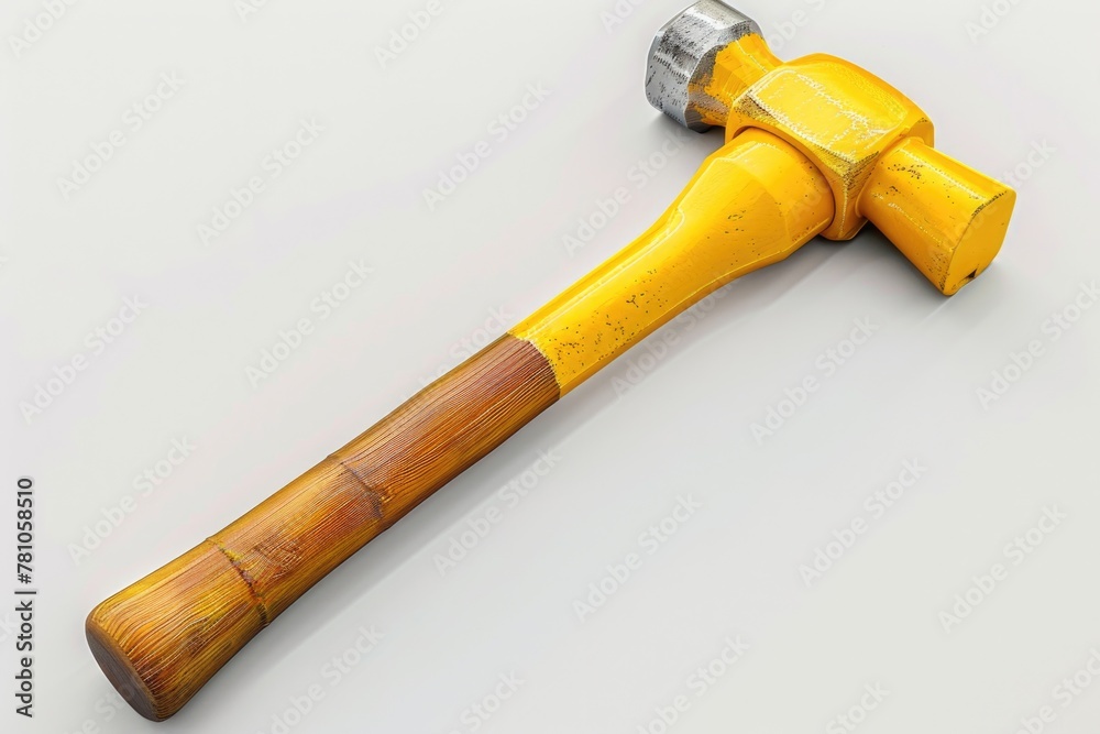 Poster a hammer with a wooden handle on a white surface. suitable for construction or diy projects