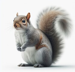 Image of isolated grey squirrel against pure white background, ideal for presentations
