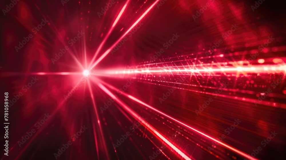 Poster A vibrant red light shining through a dark backdrop. Perfect for adding a pop of color to your design projects