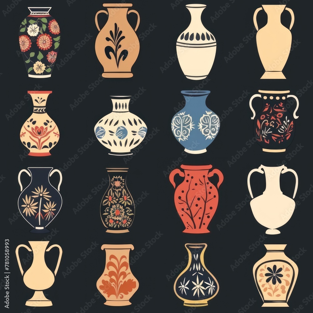 Poster various vases displayed on a dark backdrop. ideal for interior design projects