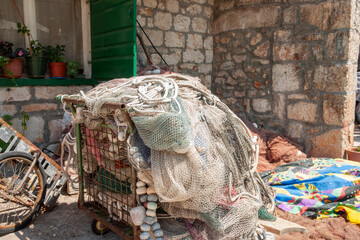 Fishing nets on street piled up  Croatia
