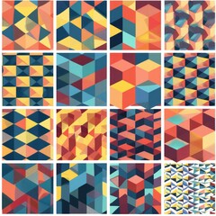 A collection of nine different colored geometric patterns. Ideal for graphic design projects