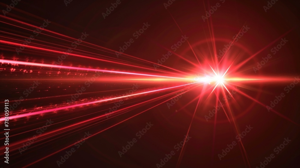 Poster A striking red light shining brightly in the dark. Perfect for adding a pop of color to any design