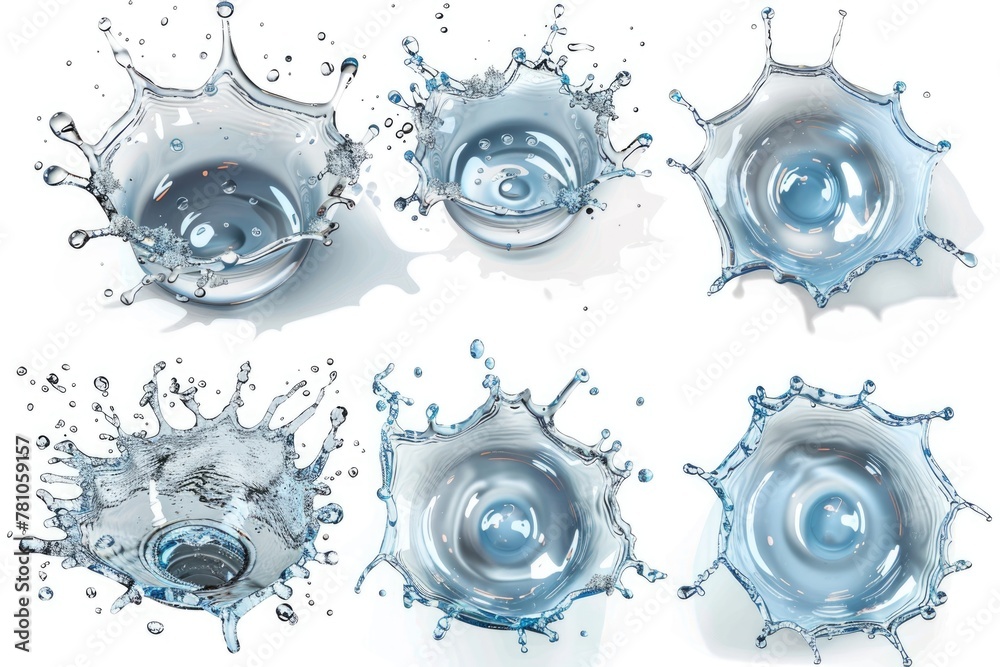 Poster a set of four photos capturing dynamic water splashes. perfect for advertising, presentations, and d