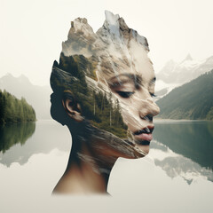 Double exposure of women and nature