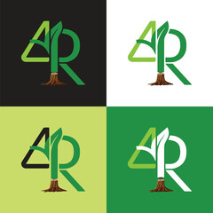 4R Tree Roots with Leaf Lawn Care Business Iconic Logo