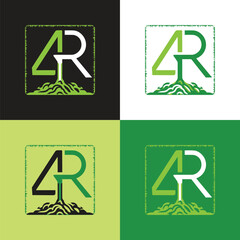 4R Overlap Lawn Care Business Iconic Logo with tree roots
