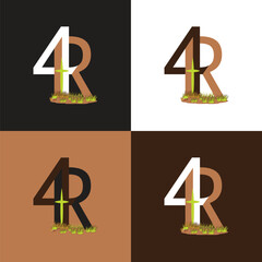 4R Overlap Lawn Care Business Iconic Logo with Cristian mark and little plant grass