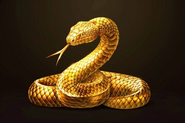 Fototapeta premium A striking image of a golden snake against a dark black backdrop. Perfect for fashion or wildlife-themed projects