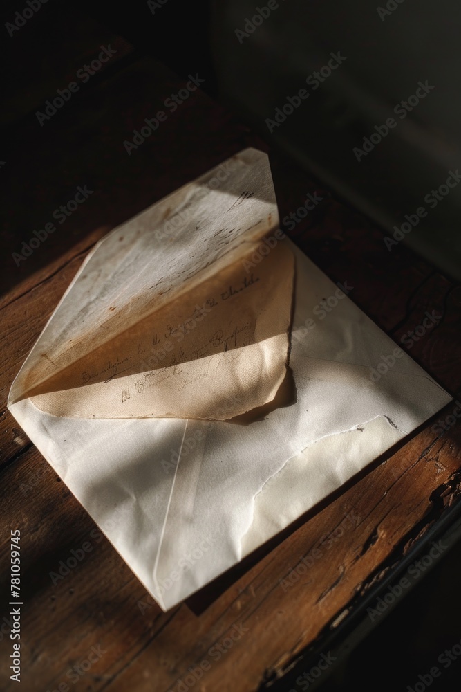 Poster a piece of paper resting on a wooden table. suitable for office or workspace concepts