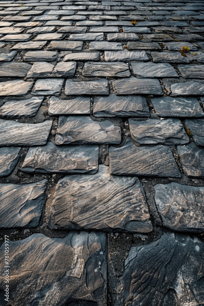 Poster a picturesque cobblestone street with a clock tower in the background. suitable for travel and histo