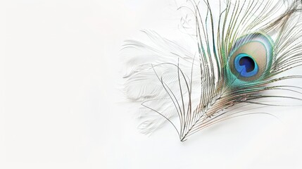 Obraz premium Peacock feather with blue eye on white background