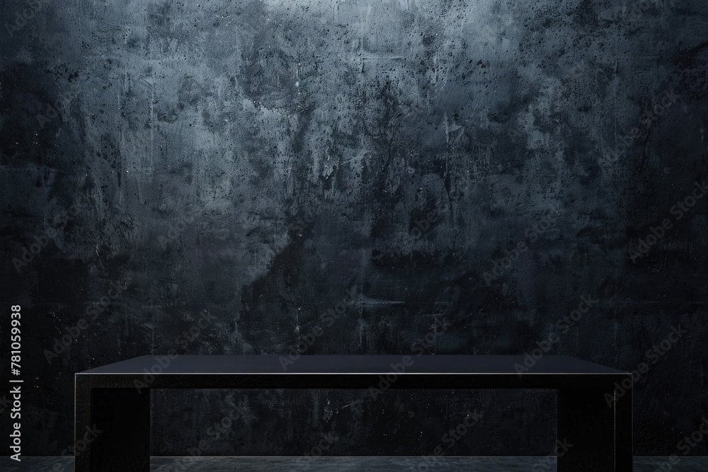 Poster dark room with table and wall. suitable for interior design concepts