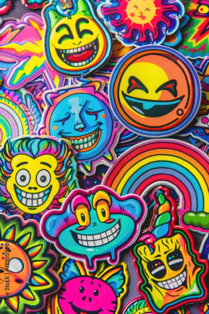 Aufkleber a pile of colorful stickers with faces, perfect for adding a fun touch to any project