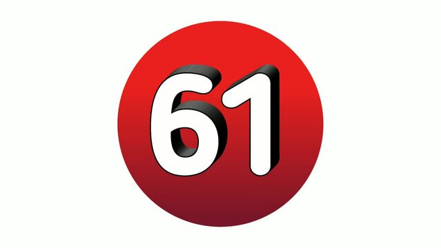 3D Number 61 sixty one sign symbol animation motion graphics icon on red sphere on white background,cartoon video number for video elements