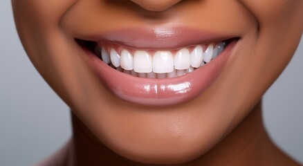 Obraz premium Smiling young beautiful girl with clean perfect skin close-up.