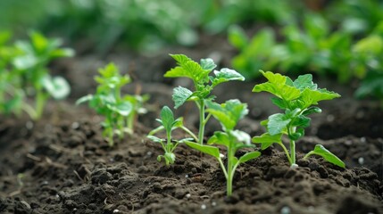 Obraz premium Plants sprouting ground tiny growth green leaves