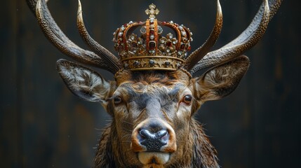   A deer with a crown on its head and an antelope with a crown on its head