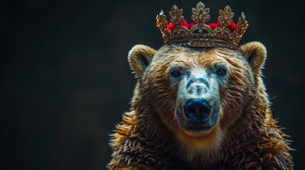 Obraz premium A bear wearing a crown on its head against a black backdrop