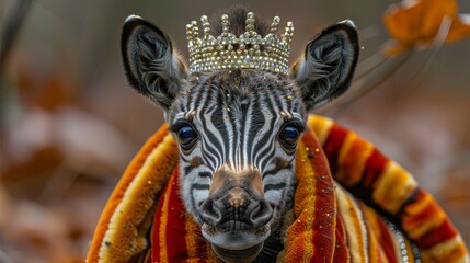 Fototapeta premium Zebra with a crown and scarf