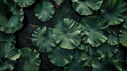 Mystic Water Lilies in Twilight - Water lilies float serenely on a dark, tranquil pond.