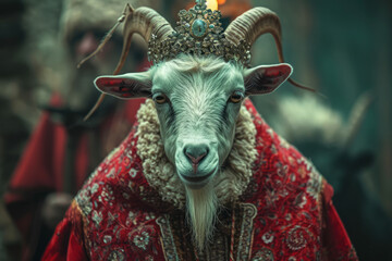 Portrait of a goat's head wearing a catholic pope's dress - obrazy, fototapety, plakaty