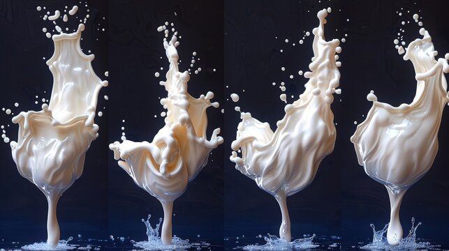   Three milk pouring images collage with milk splash on top