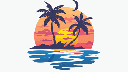 Sunset Icon. Flat Color Design. Vector Illustration.