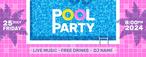 pool party pink horizontal banner invitation flyer  design vector illustration - 781064951