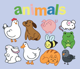 conjunto de animales domésticos, ilustración de animales y mascotas