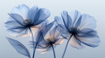   A cluster of azure blooms resting beside one another against a celestial blue backdrop on a radiant summer's day