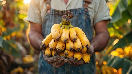 close-up farmer holding banana fruit