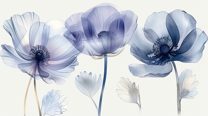 Naklejka premium Blue flowers arranged on white background with center blue-white bloom