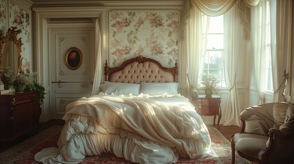 Elegant Vintage Bedroom Interior with Sunlight