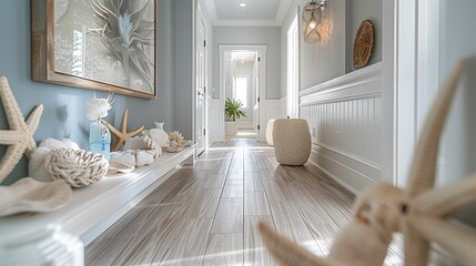 Coastal Style Home Interior with Seashell Decor