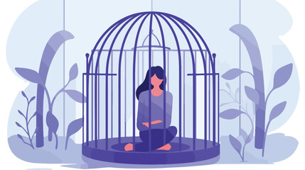 Flat vector illustration of a sad woman sitting in