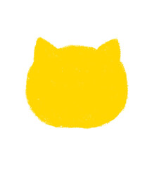 前を向いている猫の顔のシルエット　クレヨンタッチ　黄色