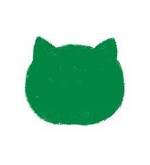 前を向いている猫の顔のシルエット　クレヨンタッチ　緑