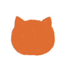 前を向いている猫の顔のシルエット　クレヨンタッチ　オレンジ