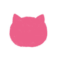 前を向いている猫の顔のシルエット　クレヨンタッチ　ピンク