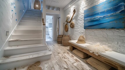 Coastal Style Interior with Staircase and Nautical Decor