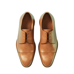 Pair of tan shoes with laces on a Transparent Background