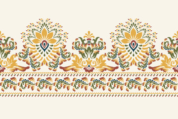 Damask Ikat pattern.yellow and orange flower with leaf pattern on white background vector lillustration.hand drawn pattern.craft products.