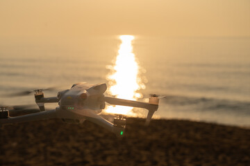 drone over the beach and sea